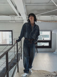 Kusi back band balloon denim pants