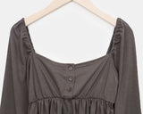 GL Flower Button Shirred Square Long Sleeve T-shirt
