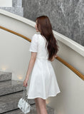 Berlin Notch Square-Neck Short Sleeve Tweed Flare One Piece