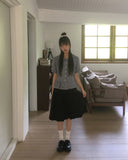 Saon Round Collar Frill Puff Blouse