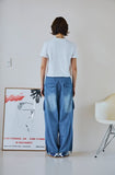 Washed Balloon Cargo Denim Pants