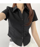 Slim Fit Span Crop Short Sleeve Shirt