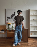 Wiz Button Washed Balloon Denim Pants