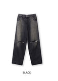 Cross Damage Banding Denim Pants