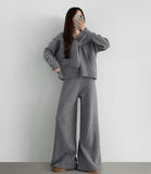 Shawl V-Neck Knit Long Wide Banding Pants Three Piece Wool Two Piece Set