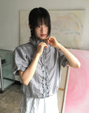 Muna Frill Puff String Short Sleeve Zip-up