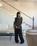 Web unbalanced button open angora pine needle knitwear