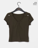 Rucku Rivet Shirring Short Sleeve T-Shirt