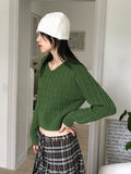 V-NECK CABLE CROP KNIT