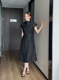 Foven Cowl Neck Wrinkle Banding Wrap Long One Piece