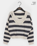 Yanky Stripe Deep U-Neck Layered Knitwear