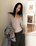 Pumin Square Neck Brushed Slim T-Shirt