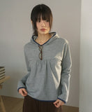 Peo Dot Color Matching Shirring Hood T-Shirt