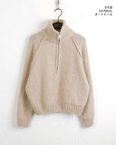 Saino Boucle Terry Slit Long Sleeve Half Zip-Up Knit