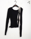 Fortwo Unbalance Off Shoulder Ribbon Ribbed Knit