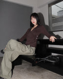 [Muffler set] Hicker tie strap muffler wrap button long sleeve T-shirt