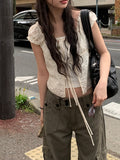 Muto Punching Ribbon Short Sleeve Blouse