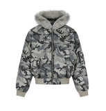 Ash camo fur crop padding