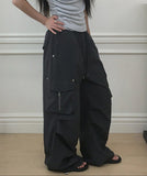 Ashe Nylon Pintuck String Banding Wide Pants