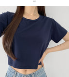 Relaxed round neck cooling summer short sleeve crop T-shirt