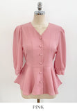 Lua V-neck Peplum Three Quarter Blouse
