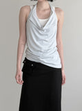 Cowl Neck Draped Layered Halter Top