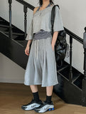 Mio pinstripe off-shoulder layered set