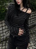 [MADE] One-Shoulder Open Stripe Tee