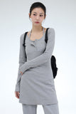 PRTN) Holter Neck Button Layered Short One Piece