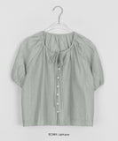 Meldew Ribbon Button Puff Short Sleeve Blouse