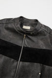 Block suede crop racing leather jacket