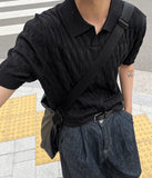 Cable knit short sleeve open collar ver