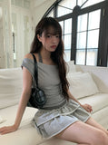 Orin Halter Layered Off-Shoulder Short Sleeve T-Shirt