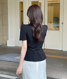 Light Square Short Sleeve Tweed Blouse Jacket