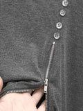 Wet Button Slit Zipper Long Sleeve Top