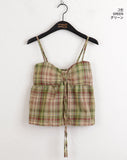 Rifen Check Cap Shirring Ribbon Flare Strap Sleeveless