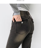 Back Point Pocket Washing Span Straight Bootcut Denim Pants