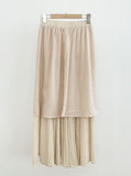 [Two-piece Set] Soche Ribbed Cap Knit Chiffon Skirt Set (Belt Set)