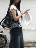 Terran Zipper Two Way Leather Big Shoulder Bag