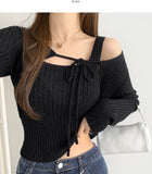 Rib Bolero Square Neck Sleeveless Knit Cardigan Two-piece Set