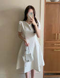 Ipu Heart Neck Puff Tweed Flare One Piece