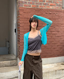 Sewn V-neck see-through button crop cardigan