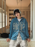 Galaxy lettering hooded zip-up knit