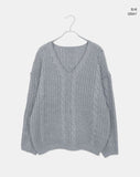 Dame Cable V-neck Loose Fit Long Sleeve Long Knit