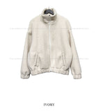 Balloon fit ribbed fleece zip-up