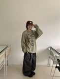 [unisex] Poneki heart printing mesh over knit tee