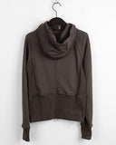 Saga cut two-way warmer high neck slim pile hood long sleeve zip-up