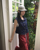 Tapi pocket snap button cap sleeve short sleeve denim shirt