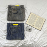 Stripe Folding Hem Snap Wide Denim Pants