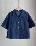Inkaru denim collar shirt belt H-line skirt set